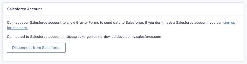 Image showing Salesforce connection status.